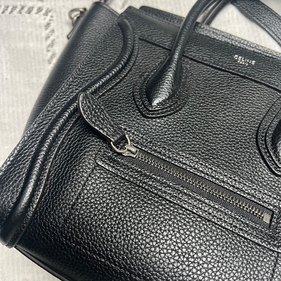 2020 CELINE "LUGGAGE" NANO GRAINY BLACK LEATHER W/ SILVER HARDWARE - $1400 - Picture 8 of 10